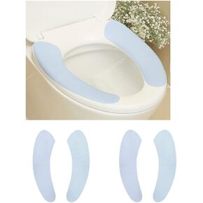Toilet Seat Cover Warm,Adult Bathroom Round Elongated Soft Washable Reusable Toilet Seat Pad 2 pieces (light blue）