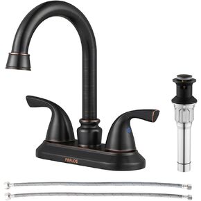 PARLOS Oil Rubbed Bronze Double-Handle Lavatory Faucet with Metal Drain Assembly and Supply Hose, 13592