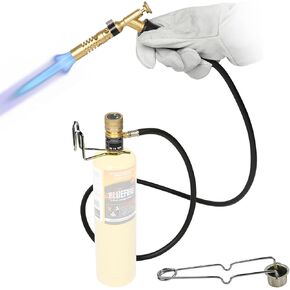 Bluefire MRAS-8210 Super Jumbo Turbo Flame Propane Gas Wlding Torch مع وقود خرطوم 5 بوصات بواسطة Mapp Map Pro Propane برأس كبير الكثافة عالي الكثافة للمسام