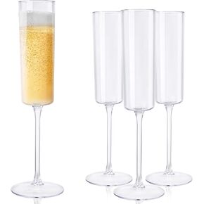 Ciaell 12 Pack Pack Plastic Champagne المزامير - Clear 6 Oz نظارات الشمبانيا التي يمكن التخلص منها - نظارات نخب بلاستيكية مربعة لعيد ميلاد عيد ميلاد الحفلات عيد الحب