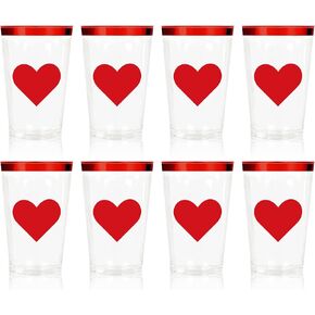 Whaline 32 Pack Valentine's Day Plastic Cups Red Heart Clear Plastic Cups 12 Oz Clear Plastic Cups with Foil Red Rim Tumbler Cups for Wedding Anniversary Celebration Birthday Party Supplies