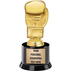 Crown Awards Boxing Trophies with Custom Engraving, 7.25" Personalized Gold Boxing Glove Trophy On Deluxe Round Base Prime
