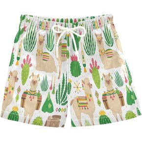 Llamas Cacti Boys Swim Trunks Cute Animal Toddler Swim Board Shorts Quick Dry Little Boy Swimwear Bathing Suits