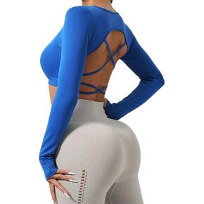 Women's Solid Color Sports Yoga Cross Backless Long Sleeve Fitness Top in Saudi Arabia