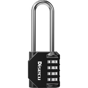1 Pack disecu 2.6 Inch Long Shackle Combination Lock, 4 Digit Outdoor Waterproof Padlock for School Locker, Gym Locker, Storage Unit, Gate, Fence, Toolbox (Black)