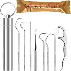 Toothpicks Pocket Set, Dental Floss Picks Kit Reusable, Stainless Steel Teeth Cleaning Tools, Tooth Picker Oral Hygiene Travel (2 Set)