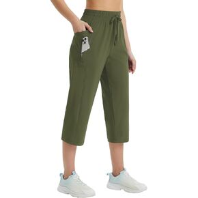 BALEAF Women's Athletic Capri Pants Lightweight Quick Dry Stretch Zipper Pocket Travel Casual Outdoor UPF 50+