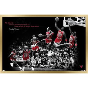 Trends International Michael Jordan - Fly Wall Poster, 22.375" x 34", Gold Framed Version