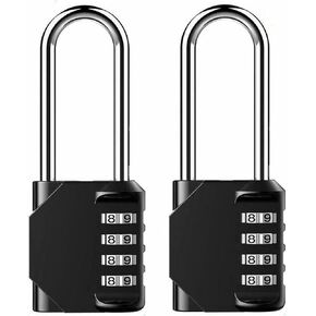 Pack of 2 Heavy Duty Extra Long Shackles Combiniation Padlock - 4 Digits Padlock - Zinc Alloy for Corrosion Resistance - Weatherproof Keyless-Lock for Home, School & Garage Locker-Black