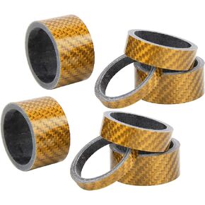 Keenso Carbon Fiber Fork Washer Stem, 2 Set 5/10/15/20mm Headset Front Fork Spacer Stem Washer(Gold)