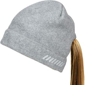 Womens Lightweight Running Fleece Hat | Athletic Ponytail Beanie | Reflective Cap for Safety (Athletic Heather Grey)