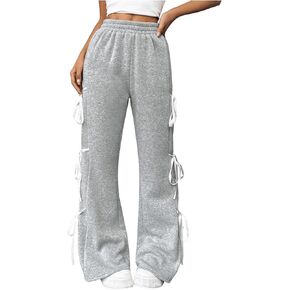 GORGLITTER Women's Side Bow Tie Flared Leg Sweatpants Elastic Waist Pants Streetwear
