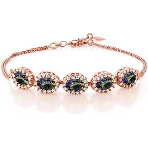 Gem Stone King 18K Rose Gold Plated Silver Peach Morganite Tennis Bracelet For Women (4.29 Cttw, Oval 7X5MM, 7 inches + 1.5 inches Extender)