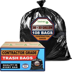 Trash Bags 30-33 Gallon Contractor 2 MIL Heavy Duty (Huge 108 Bags w/Ties) Construction Garbage Bags, 32-33 Gallon Trash Bags Heavy Duty Trash Bags, Extra Large Trash Bags for Industrial & Commercial