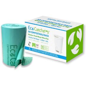 Compostable Trash Bags 13 Gallon - [50] Wavetop Kitchen Compost Bags for Home Trash Can, BPI Certified Easy Tie-Up Garbage Bags