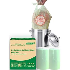 1.6 Gallon Compostable Trash Bags with Handle, 125 Count Small Compost Bags, Biodegradable Kitchen Garbage Bags, Food Scrap Waste Bags for Countertop Bin, ASTM D6400, US BPI Certified
