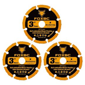 FOXBC 3 Inch Cut Off Wheels, Carbide Grit Multi Material Cut Off Disc for Woods, Plastics, Fiber Cement or Drywall with 3/8" Arbor - 3 Pack