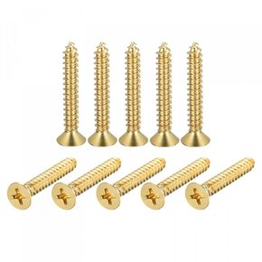 uxcell Brass Wood Screws, M5x30mm Phillips Flat Head Self Tapping Connector for Door Hinges, Wooden Furniture, Home Appliances 32Pcs