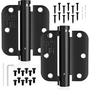 3.5 inch Self Closing Door Hinges, 5/8'' Radius Corners Spring Loaded Hings for Exterior, Garage, Front and Back Door, UL Listed 2 Pack Matte Black