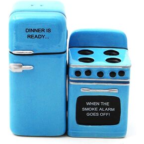 Retro Fridge and Stove Dinner is Ready Magnetic Ceramic Salt and Pepper Shakers
