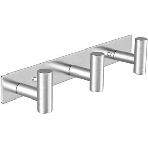 Wall Mounted Coat Rack, Hook Rack, Hook Rail, 3 Wall Heavy Duty Metel Hooks for Hanging, Rail for Towels, Hats, Jacket Coats, Scarves, Bags, Keys, Cups, Umbrellas (Silvery 3 Hooks - 1 Pack)