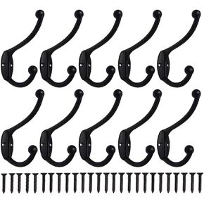 Coat Hooks 10 Pack Wall Mounted Hooks Metal Hooks Dual Robe Hook Rustic Hooks Retro Double Hooks Coat Hanger and Screws for Coat/Backpack/Bag/Towel/Key/Cap