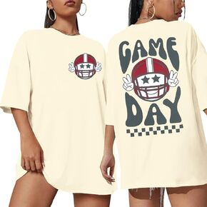 Game Day Football Shirts Women Game Day Oversized Shirt Casual Football Mom Graphic Tees Football Season Tops