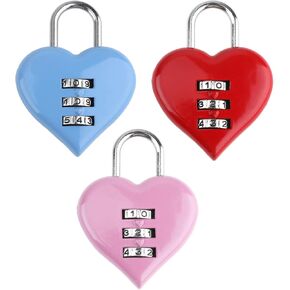 3 Pcs Heart Shaped Combination Padlock for Girls & Women, Cute Mini 3-Digit Resettable Code Lock, Keyless Security for Backpacks, Lockers, Luggage for School, Gym, Travel