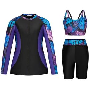 حنا نيكول للسيدات المكون من 3 قطع بالإضافة إلى حارس طفح جلدي طويل الأكمام قميص سليمة حماية أشعة الشمس مع جيوب الرمز البريدي in Kuwait