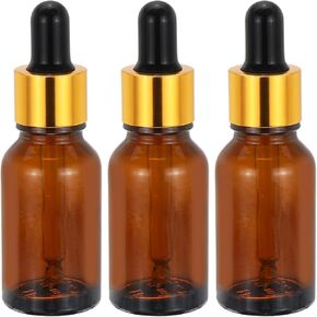 PATIKIL 15ml Glass Dropper Bottle, 3Pcs Leakproof Golden Cap Essential Oils Sample Liquid Perfume Container with Eye Dropper for Storage Home Travel, Amber