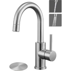 Tohlar Brushed Nickel Bar Sink Faucet Single Handle, Single Hole Bathroom Sink Faucet with Sprayer, Prep Wet Small Faucet for Kitchen/RV/Vanity, Bathroom Faucet with Swivel Spout & Pop Up Drain