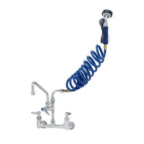 T&S Brass, PG-8WSAN-10, 4.12 GPM Wall Mounted Pet Grooming Station with Angled Spray Valve - Includes 10" Add-On Faucet, 108" Coiled Hose, and Wall Hook, Blue