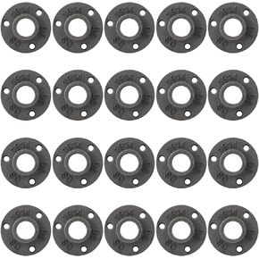 3/4 inches Malleable Cast Iron Pipe Flange 20 Pack, Industrial Pipe Flanges for Threaded Black Pipes and Fittings, DIY Steampunk Industrial Vintage Style.