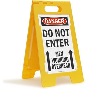 SmartSign 25 x 12 inch “Danger - Do Not Enter, Men Working Overhead" Two-Sided Folding Floor Sign with Up Arrows, Digitally Printed Polypropylene Plastic, Multicolor, Made in USA