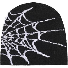 Y2k Beanie Women Beanies Spider Beanie Winter Warm Knit Hat Gothic Beanies Outdoor Black Beanie Spider Web for Men Teenagers (Black & Red)