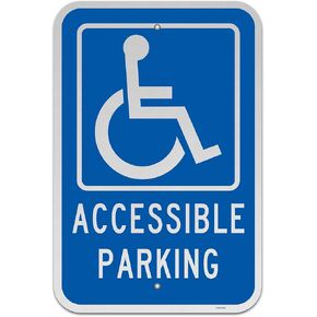Brimar - 12" x 18" - Accessible Parking Sign - .063″ Engineering Grade Reflective Aluminum - Bold Text and Symbol - Easy Installation