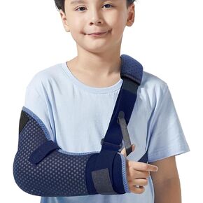 Velpeau Kids Arm Sling Shoulder Immobilizer with Waist Strap, Ventilated & Breathable Design, Arm Support Brace for Children, Boys, Girls (Mesh Version, Blue, Left, XS: Bust 22.5″-26″)