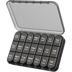 Daviky Weekly Pill Organizer 3 Times a Day, Medicine Pill Organizer Box, Pill Box 7 Day, Daily Pill Box Organizer, Travel Container Pill Cases Organizers 7 Day to Hold Vitamins and Medication (Black)