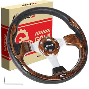 Universal Golf Cart Steering Wheel Compatible with EZGO TXT, RXV/Club Car DS, Precedent, Tempo/Yamaha, 12.5 Inch Classic Steering Wheel with PVC Leather Grip