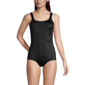 Lands' End Womens Chlorine Resistant Tugless Tank Soft Cup One Piece Swimsuit Black Long Torso 16