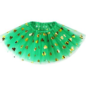 TWINKLEDE St Patrick's Day Tutu Skirt Tulle Tutus Skirts Shamrock Clover Costume Tutus for Women and Girls (Green & Gold-4 Layers)