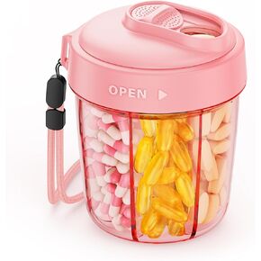AUVON Large Pill Dispenser to Store 7 Various Supplements, Travel Pill Organizer with Anti-Mix Design, Pill Bottle with Wide Opening & Slider Lid Easy to Use, Includes 20 Blank Stickers, Pink