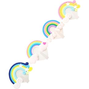 Kitchen Wall Hook 4 Pcs Rainbow Key Hat Towel Hooks Adhesive Hooks Star Decorative Rainbow Hooks Towel Hooks Wall- Mounted Hanger for Home Office Room Home Decor