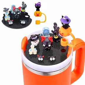 DIY Cup Lid Topper for Halloween Stanley Cup Accessories 40oz, Halloween DIY Lid Topper Accessories for Stanley Cup with Straw Cover(Demon Queen)