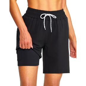 Women's 7''Long Swim Board Shorts Quick Dry Beach Shorts with Liner Pockets Swimsuits Bottoms Trunks for Women