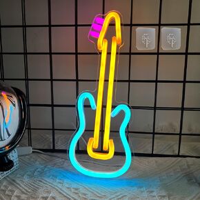 Attivolife Guitar Neon Sign, LED Acrylic Neon Lamp with USB for Music Lover, Bedroom Art Wall Music Studio Bar Decor, Best Birthday Christmas, Wedding, Party Gift, 11.9" * 4.4"(Pink+Yellow+Blue)