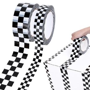 220 Yard Checkered Flag Packaging Tape Black White Race Car Printed Packing Tape Waterproof Shipping Tape for Small Business DIY Box Carton Decor