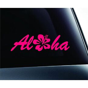 ExpressDecor Aloha Text Hibiscus Flower Symbol Decal Funny Car Truck Sticker Window (Pink)