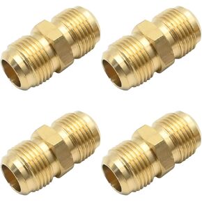 4 PCS Brass Tube Coupler, 3/8 Inch x 3/8 Inch Male Flare Pipe Connector, Union Connector Gas Adapter for LP and Natural Gas, Refrigeration, Hydraulic Applications