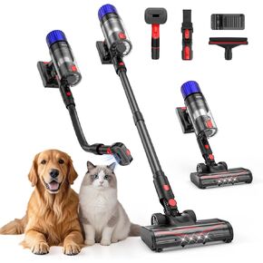 Cordless Vacuum Cleaner, 500W Stick Vac Specifically Handling Pet Hair Design, Up to 50 Minutes, Powerful Suction, Rechargeable, Lightweight for Carpet, Hard Floor, Black